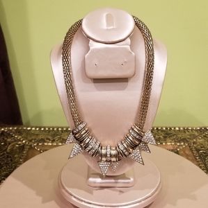 Gold And Rhinestone Statement Necklace With Spike Detail